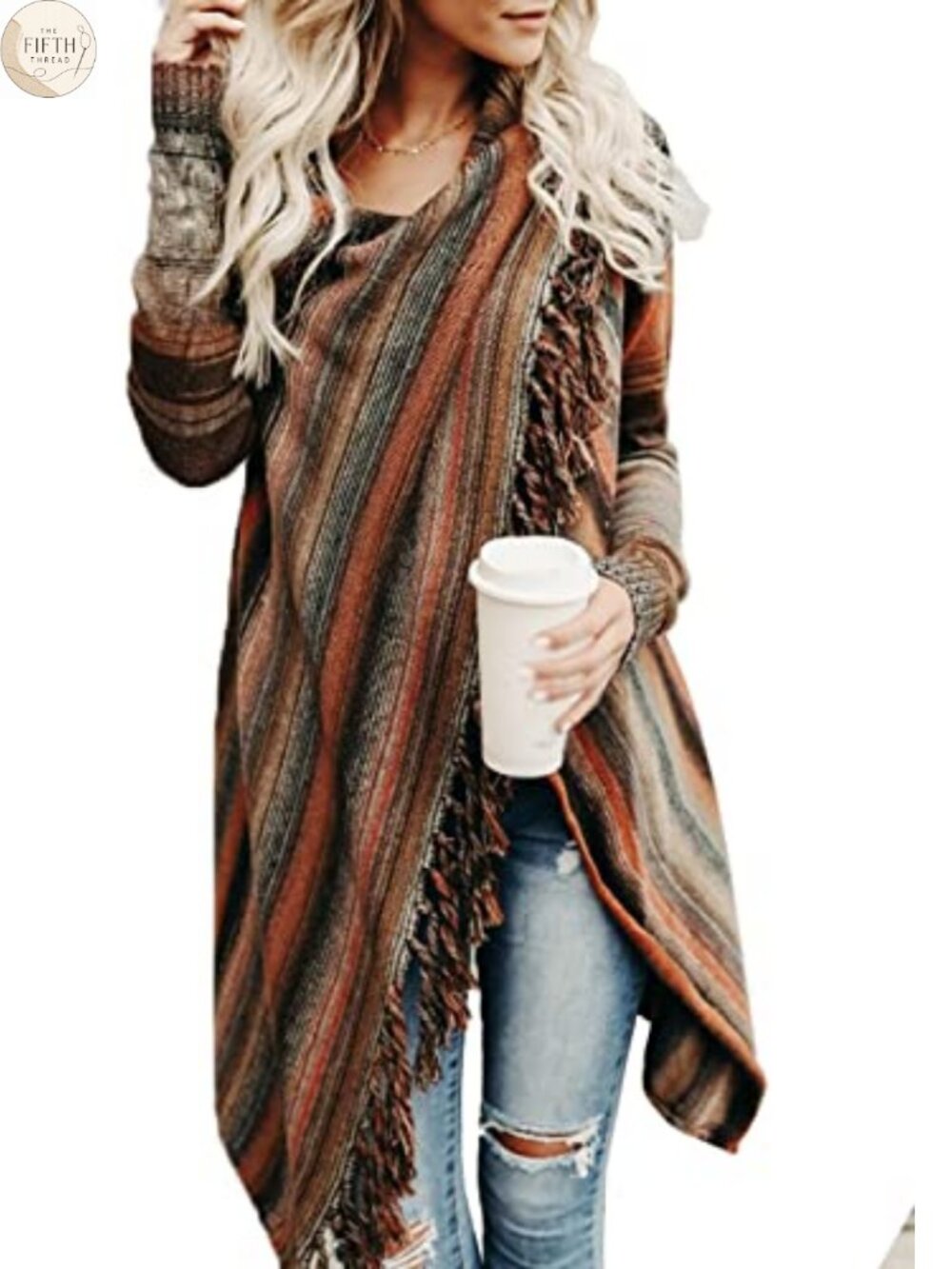 Women's Acrylic Loose Cardigan Tassel Fringe Sweater